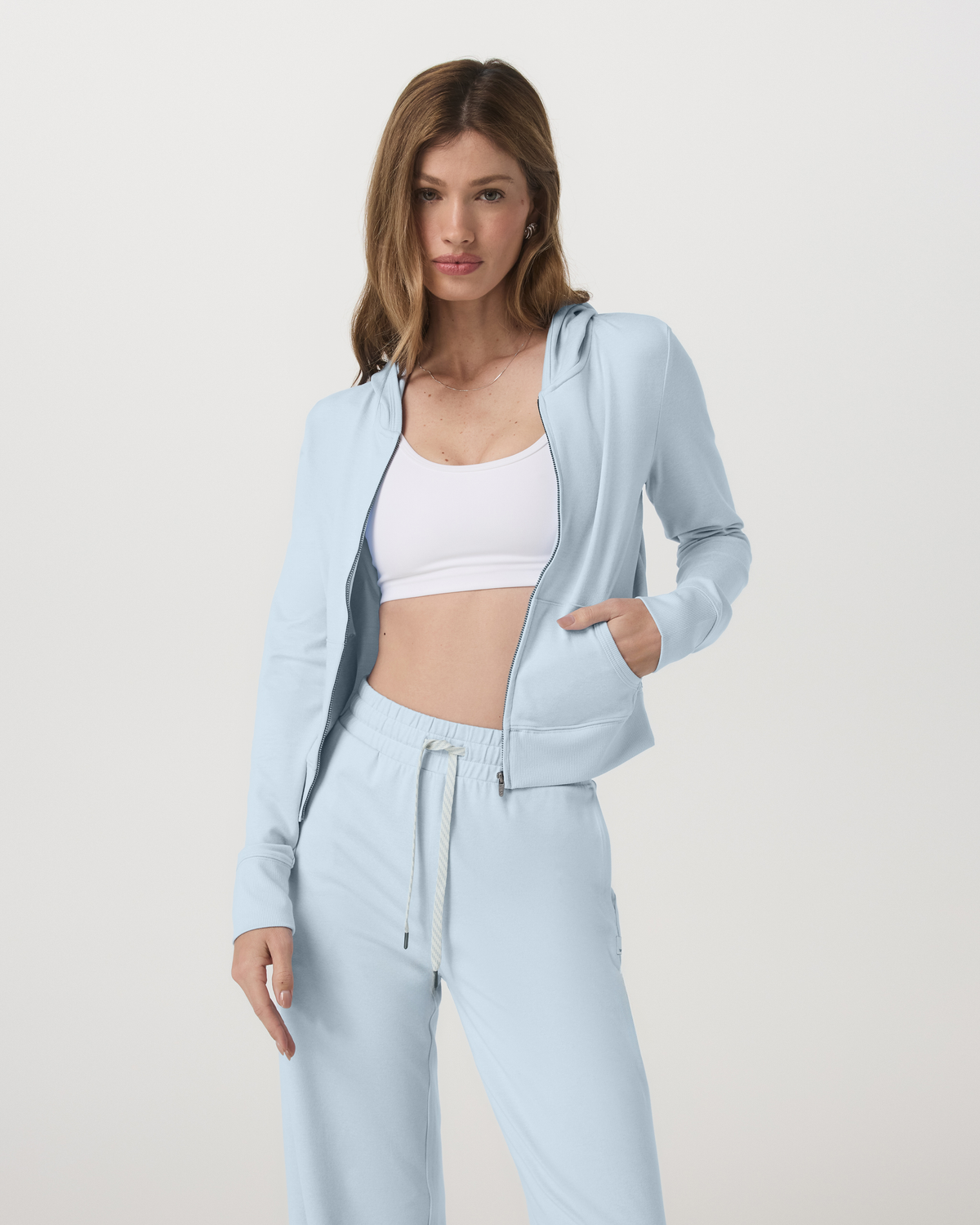Halo Mini Full Zip Hoodie Soft Sky Heather Cropped Hoodie | Vuori onsale