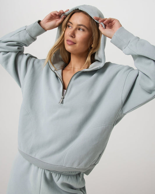 Restore Relaxed Half Zip Hoodie Blue Haze Jacket | Vuori onsale