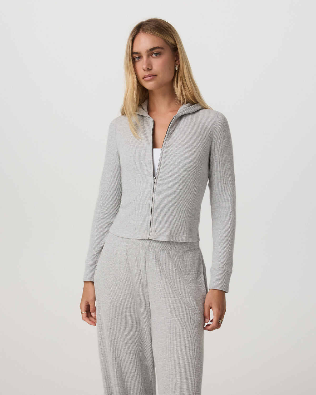 Waffle Full Zip Hoodie Women's Light Grey Hoodie | Vuori for sale