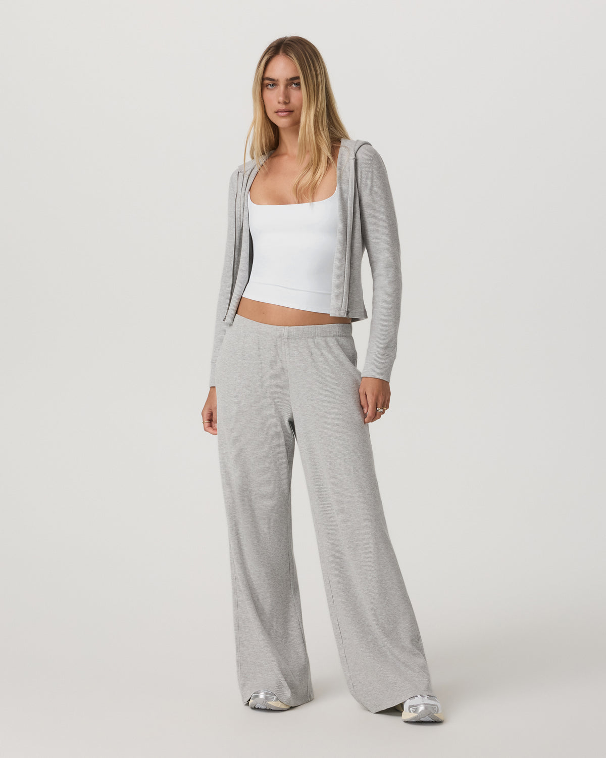 Waffle Full Zip Hoodie Women's Light Grey Hoodie | Vuori for sale