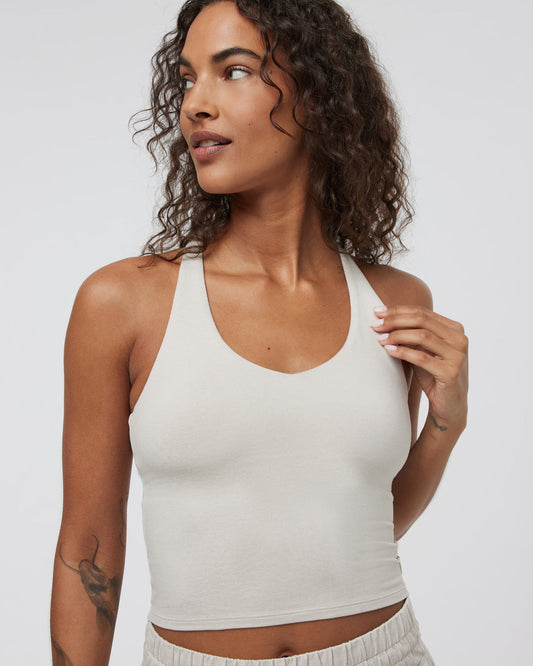 Halo Performance Crop 2.0 Ecru Heather Tank | Vuori for sale