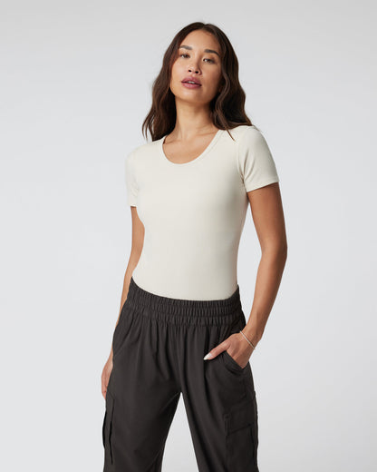 Short Sleeve Pose Bodysuit Milkweed Ribbed Bodysuit | Vuori discount