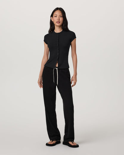 Short Sleeve Pose Button Up Women's Black Crewneck| Vuori | Vuori shop
