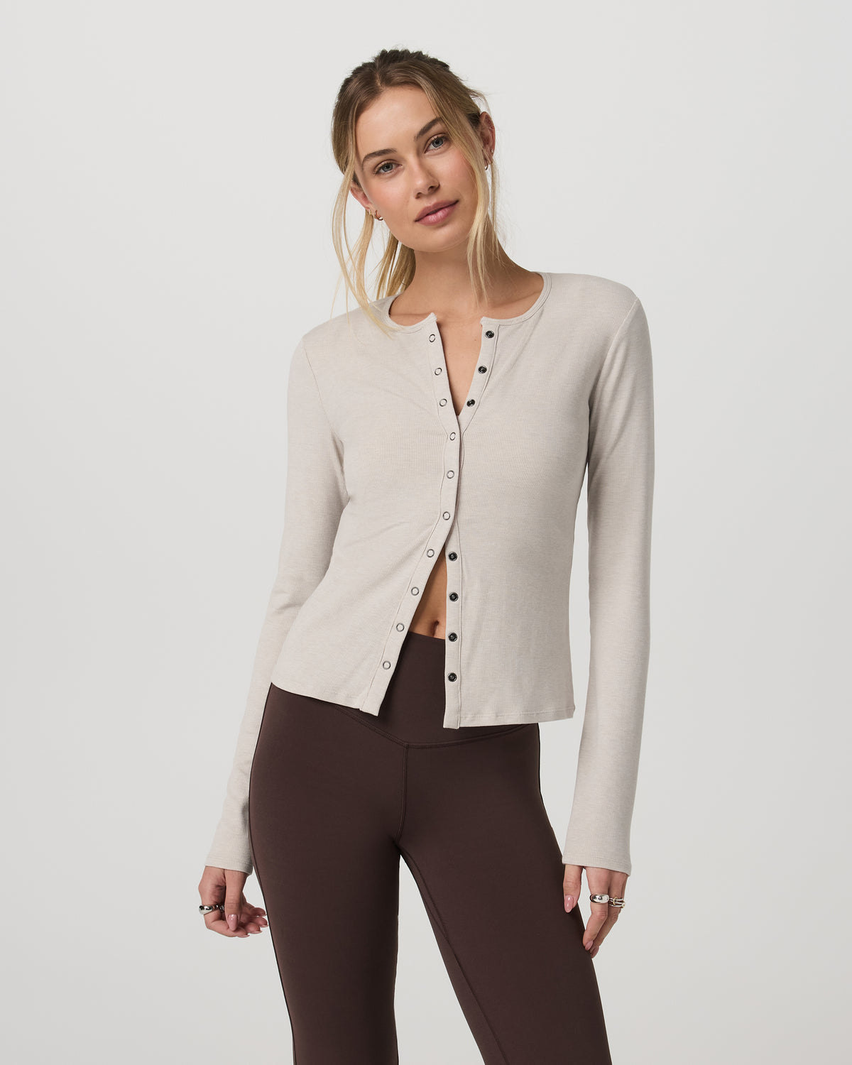 Long Sleeve Pose Twin Cardigan Women's Ecru Heather Top | Vuori discount