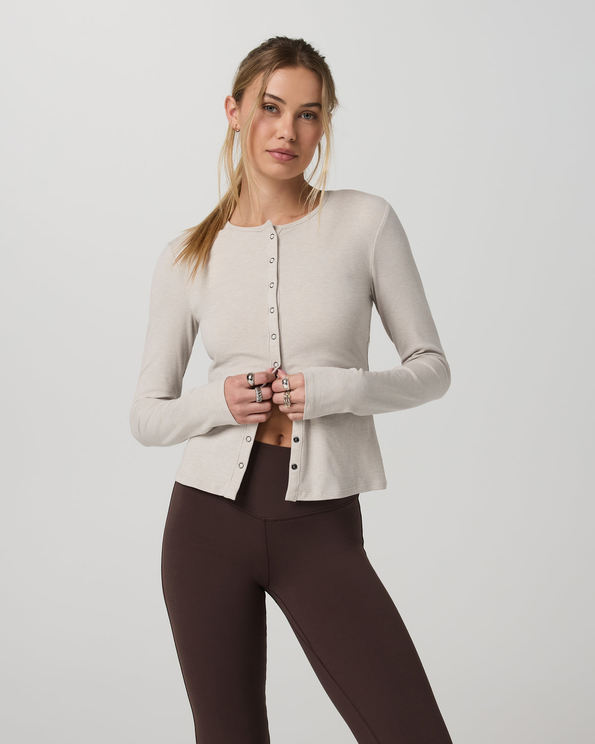 Long Sleeve Pose Twin Cardigan Women's Ecru Heather Top | Vuori discount