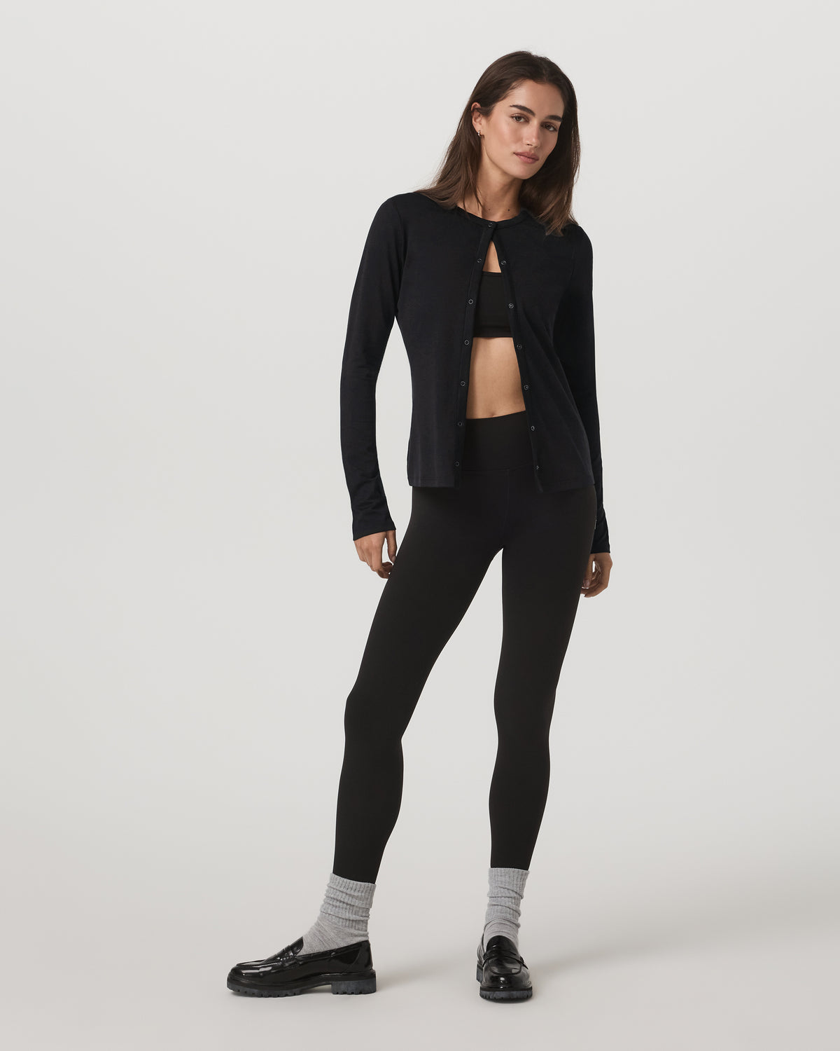 Women's Long Sleeve Halo Snap Cardigan Black Heather | Vuori sale