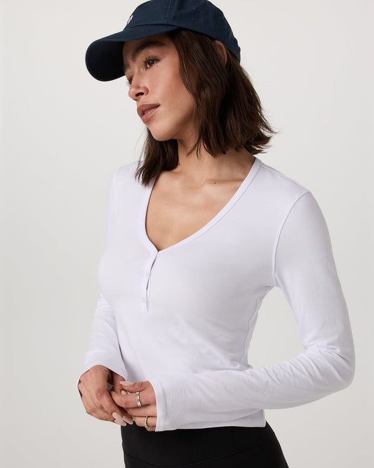 Long Sleeve Tuvalu Henley Women's White Shirt | Vuori discount