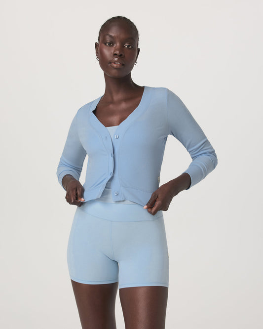 Long Sleeve Pose Mini Cardigan Women's Crystal Blue Top | Vuori online