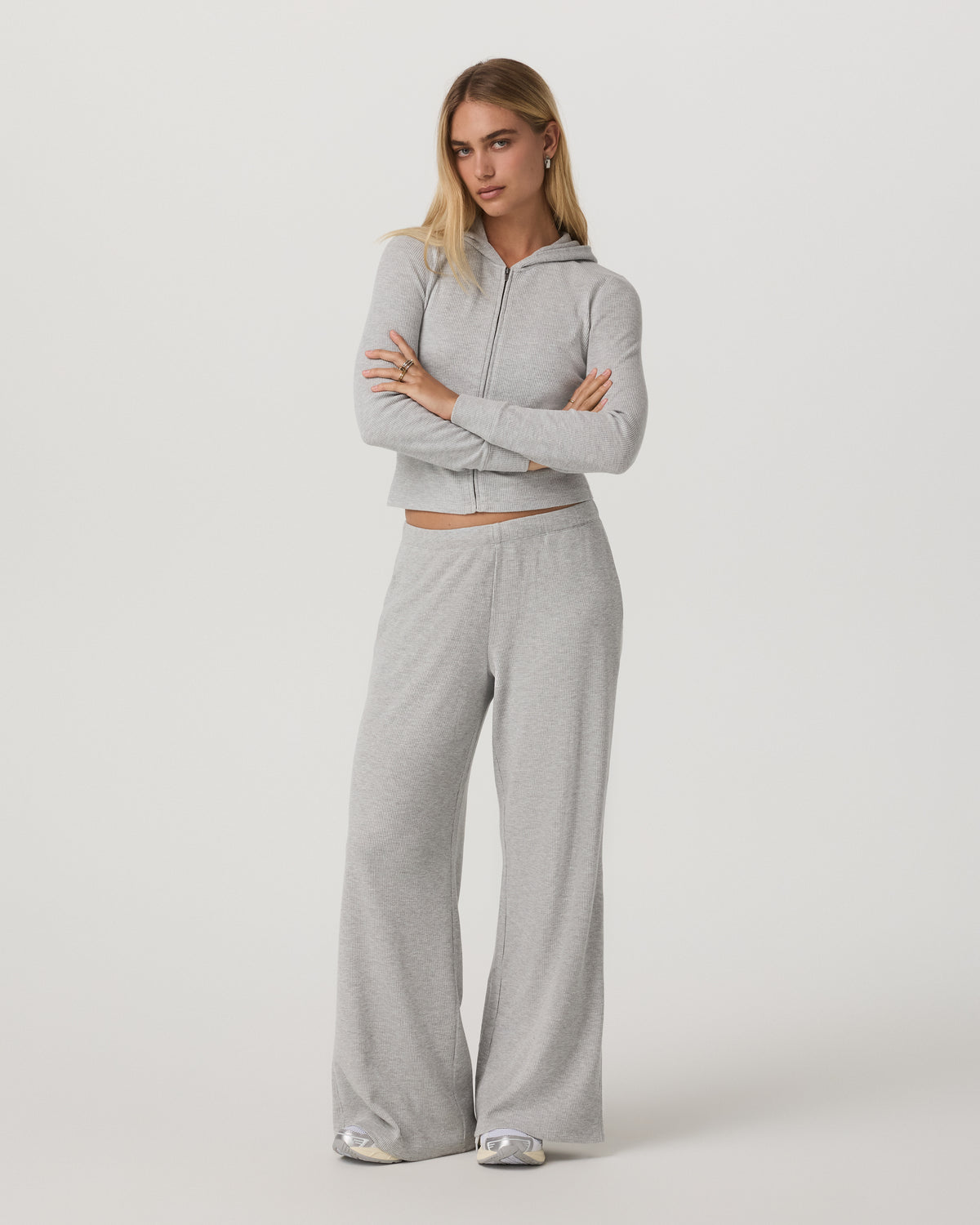 Waffle Wideleg Pant Women's Light Grey Waffle Knit Pants | Vuori for sale