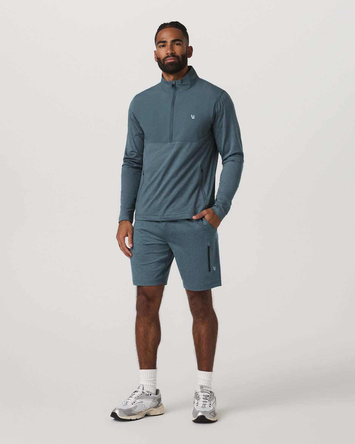 Sunday Element Half Zip Men's Blue Sea Heather Layer | Vuori for sale