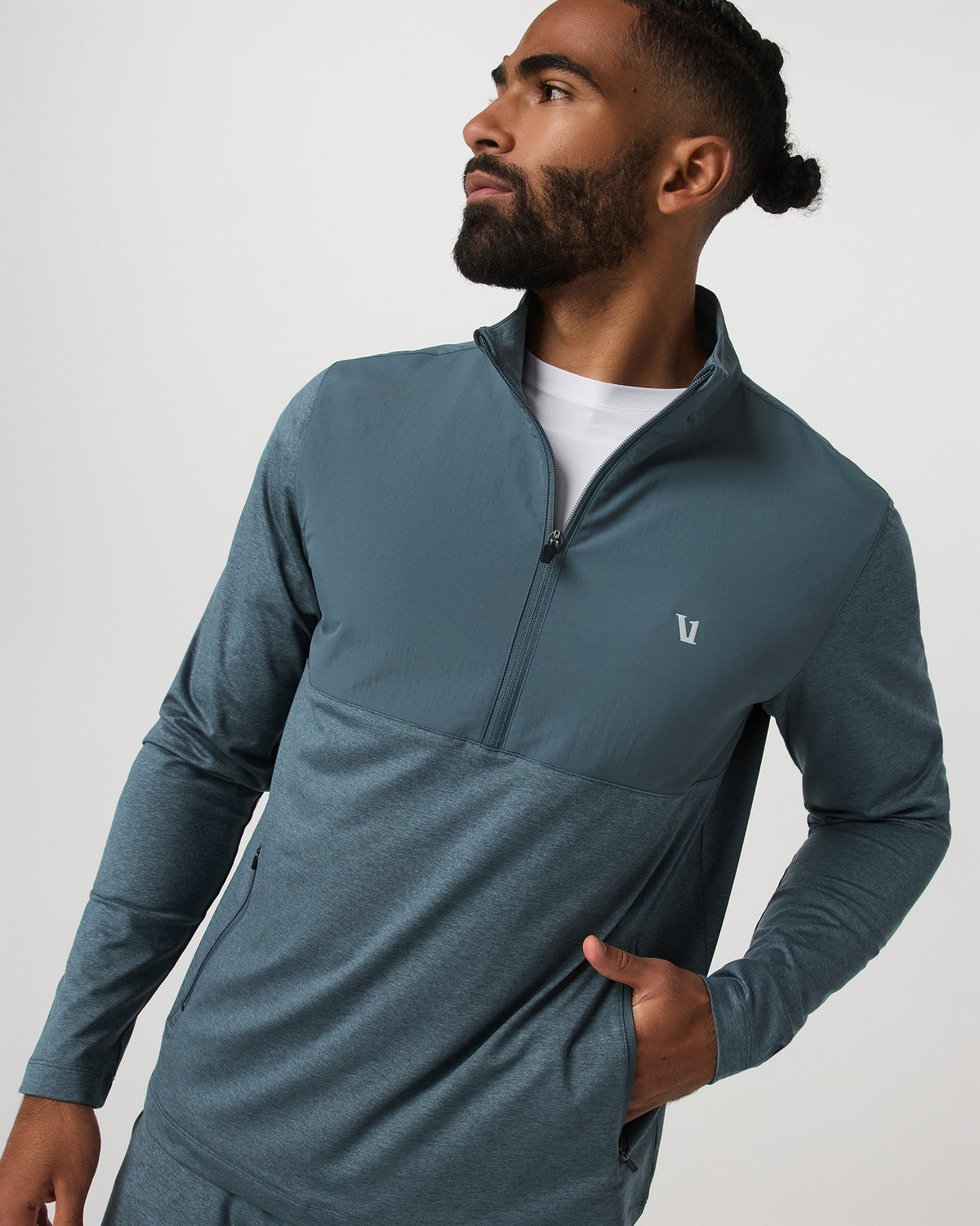 Sunday Element Half Zip Men's Blue Sea Heather Layer | Vuori for sale