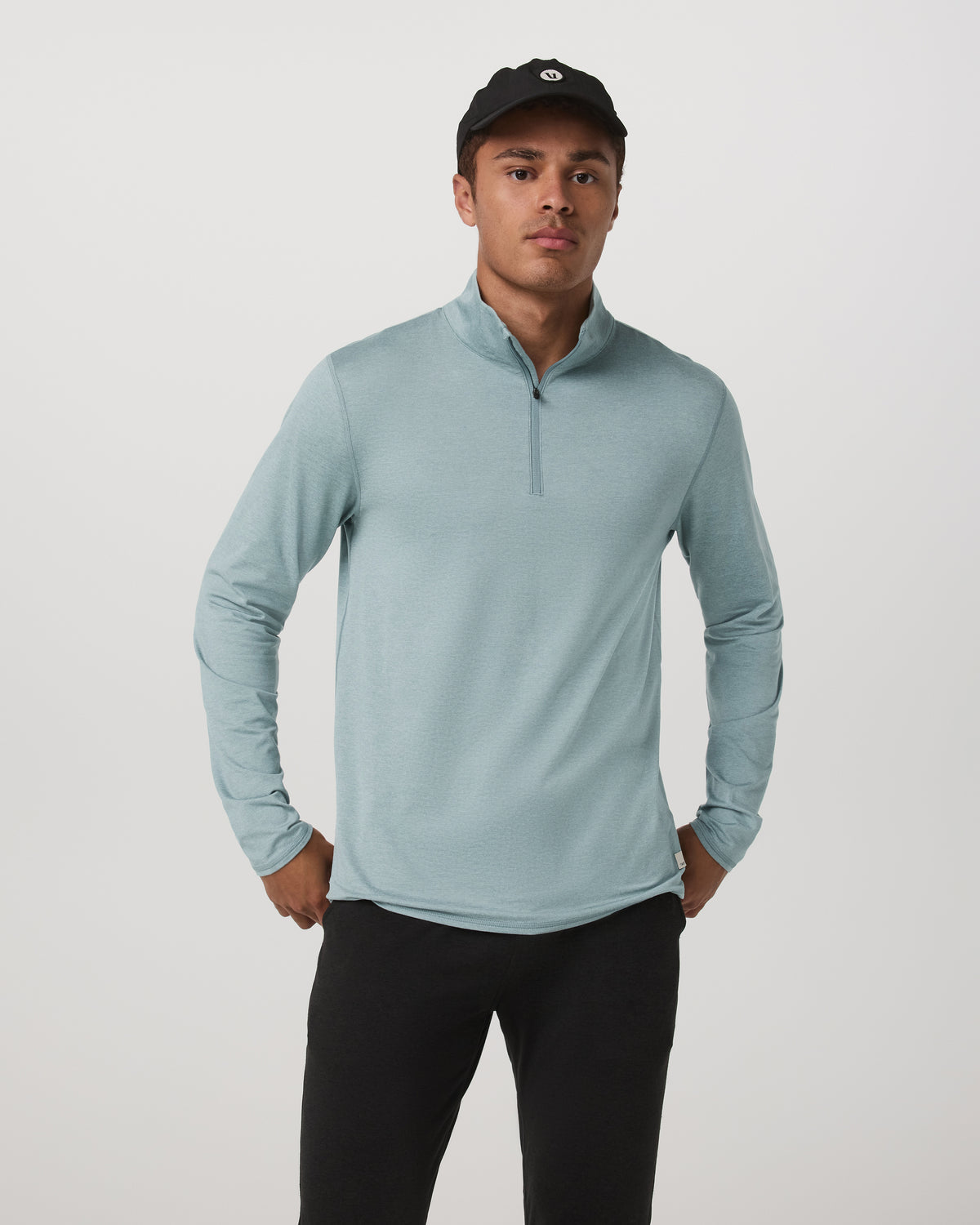 Ponto Half Zip Mock Neck Men's Misty Blue Heather Layer | Vuori discount