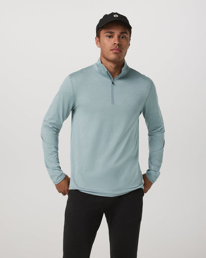 Ponto Half Zip Mock Neck Men's Misty Blue Heather Layer | Vuori discount