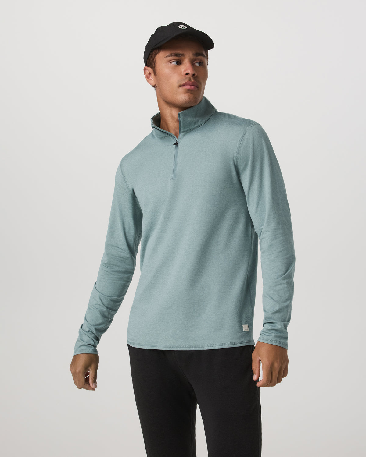 Ponto Half Zip Mock Neck Men's Misty Blue Heather Layer | Vuori discount