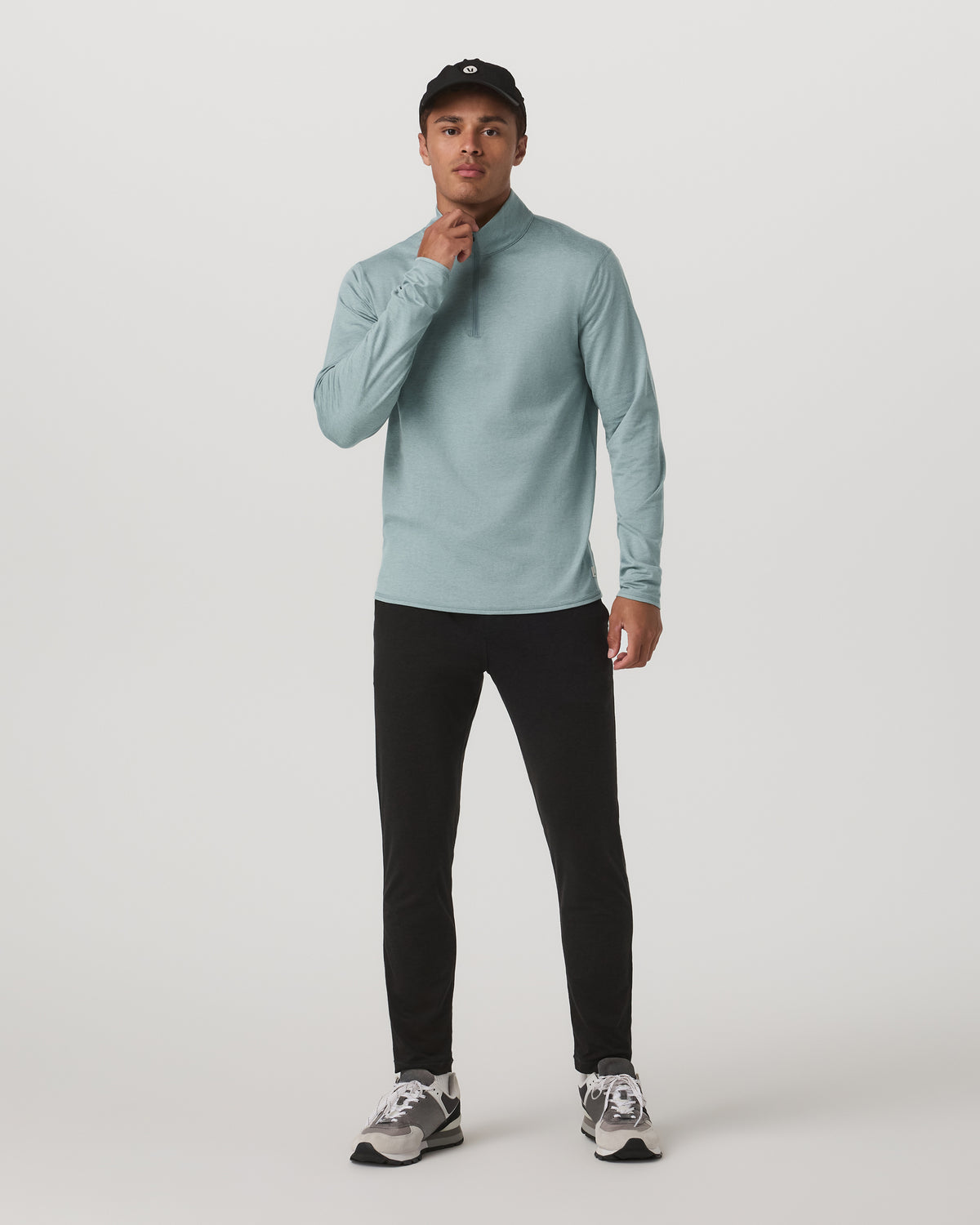 Ponto Half Zip Mock Neck Men's Misty Blue Heather Layer | Vuori discount