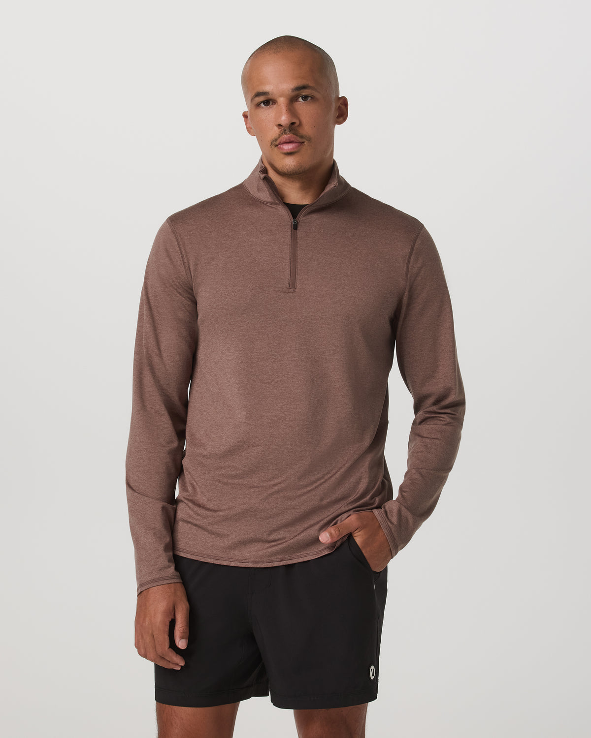Ponto Half Zip Mock Neck Men's Sable Heather Layer | Vuori online