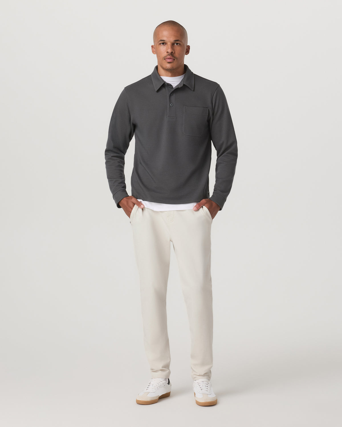 Long Sleeve Waffle Polo Men's Dark Pewter Polo Shirt | Vuori outlet