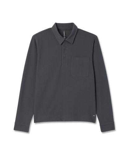 Long Sleeve Waffle Polo Men's Dark Pewter Polo Shirt | Vuori outlet