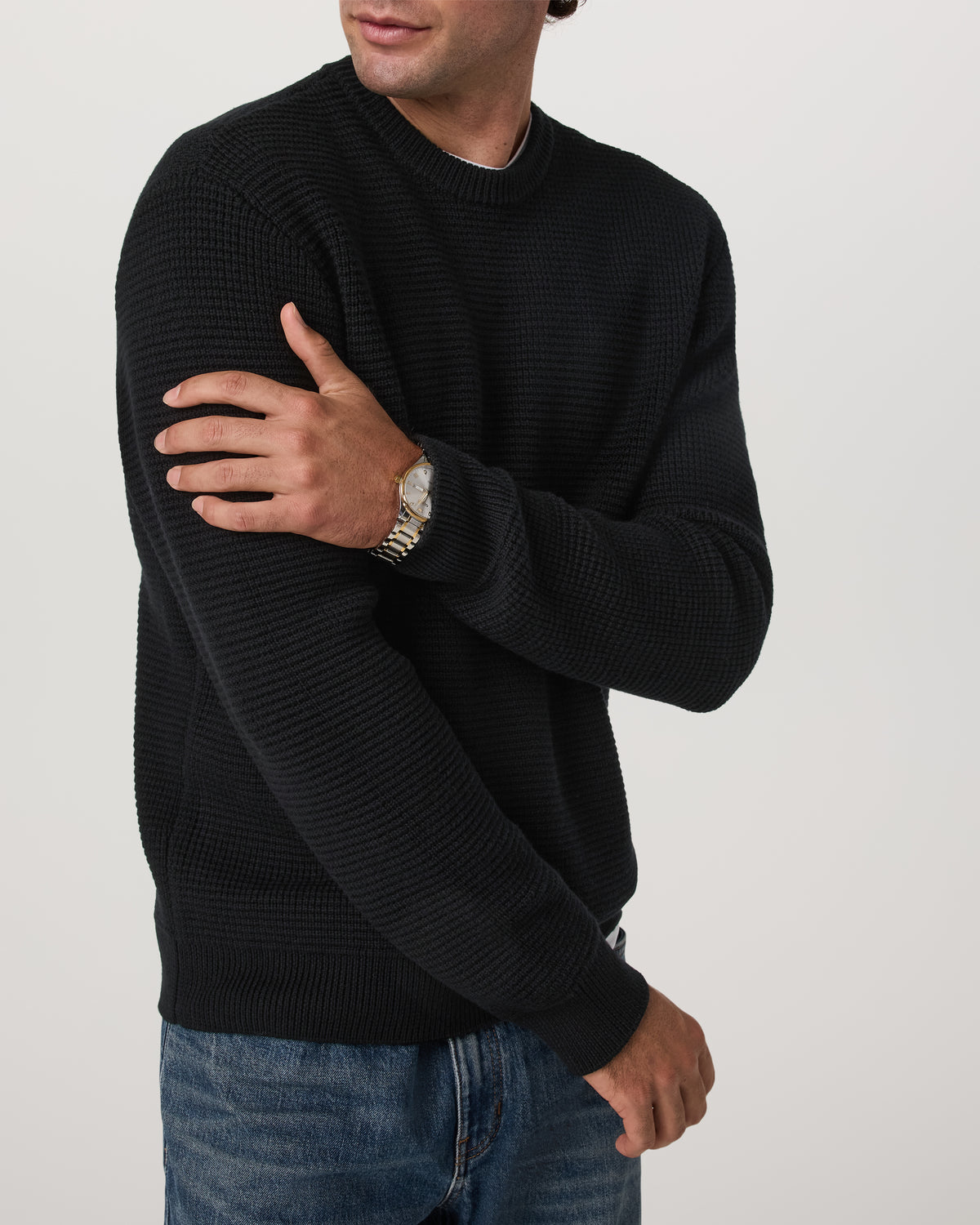 Denver Waffle Crew Sweater Men's Black Wool Sweater | Vuori onsale