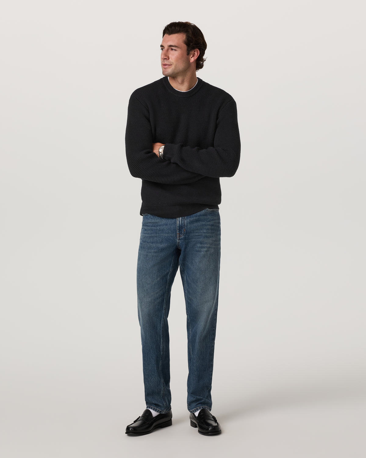 Denver Waffle Crew Sweater Men's Black Wool Sweater | Vuori onsale