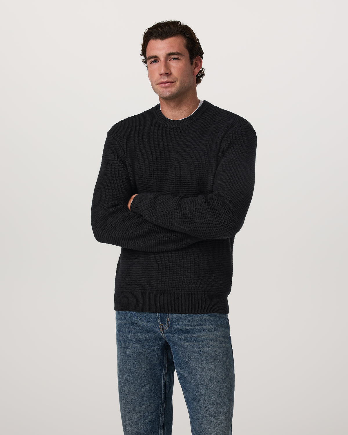 Denver Waffle Crew Sweater Men's Black Wool Sweater | Vuori onsale
