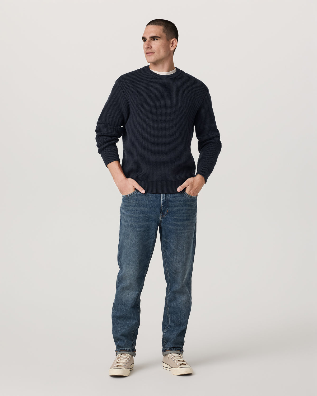 Denver Waffle Crew Sweater Men's Navy Wool Sweater | Vuori for sale