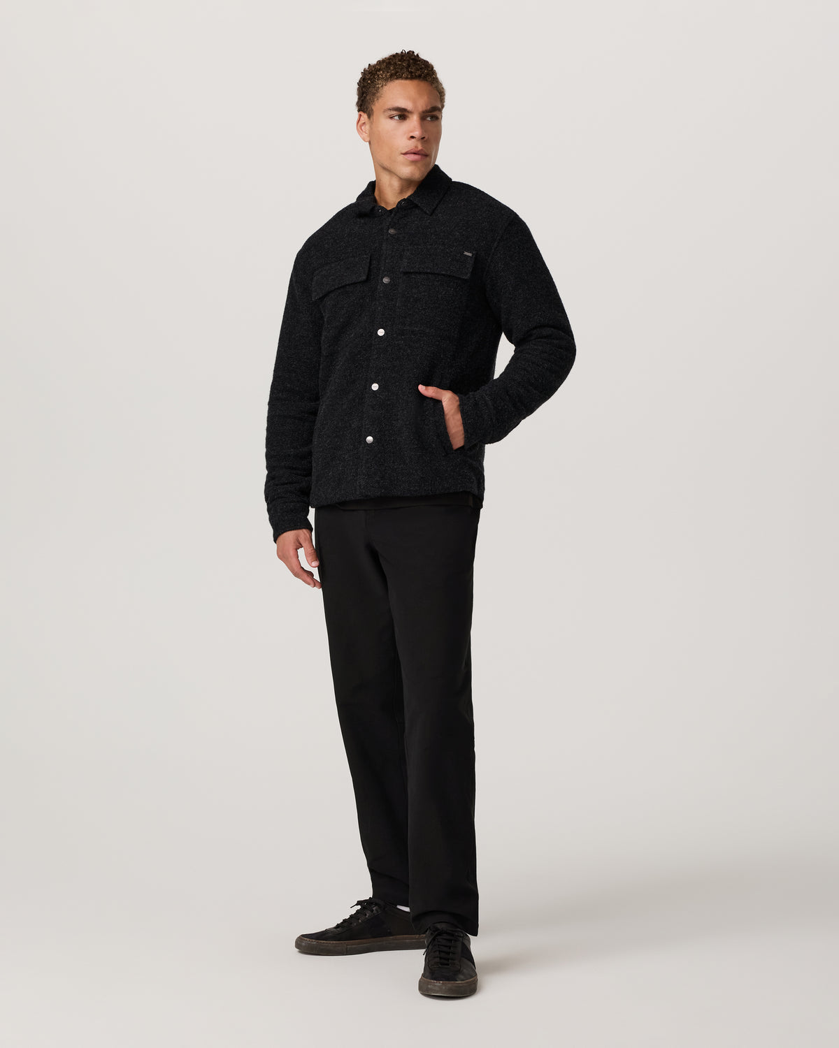 Plymouth Wool Shirt Jacket Dark Black Heather Jacket | Vuori for sale