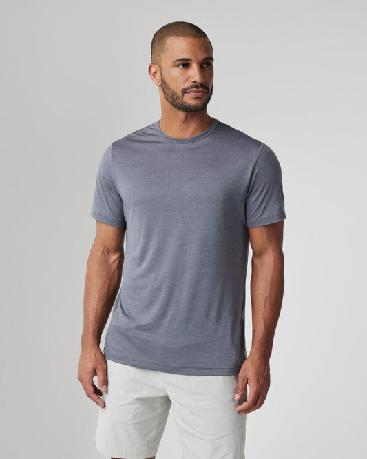 Short Sleeve Marina Stripe Tee Dark Pewter Run Shirt | Vuori sale