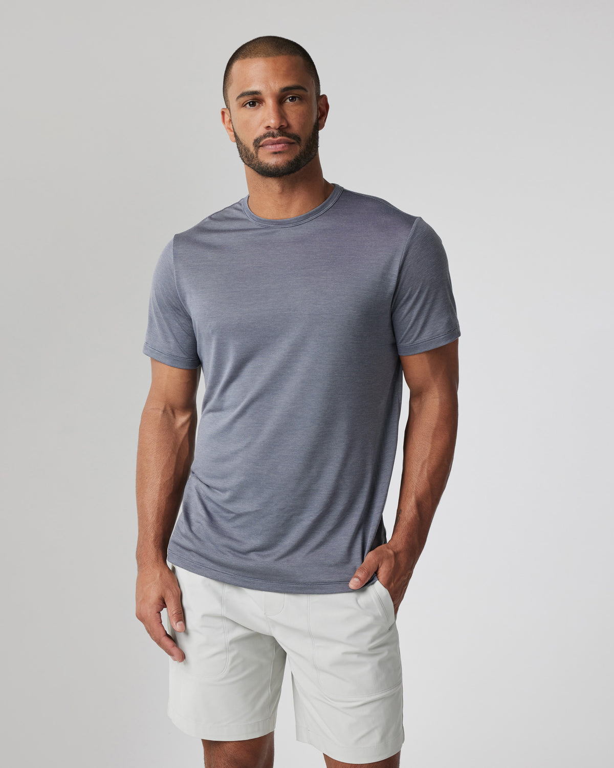 Short Sleeve Marina Stripe Tee Dark Pewter Run Shirt | Vuori sale
