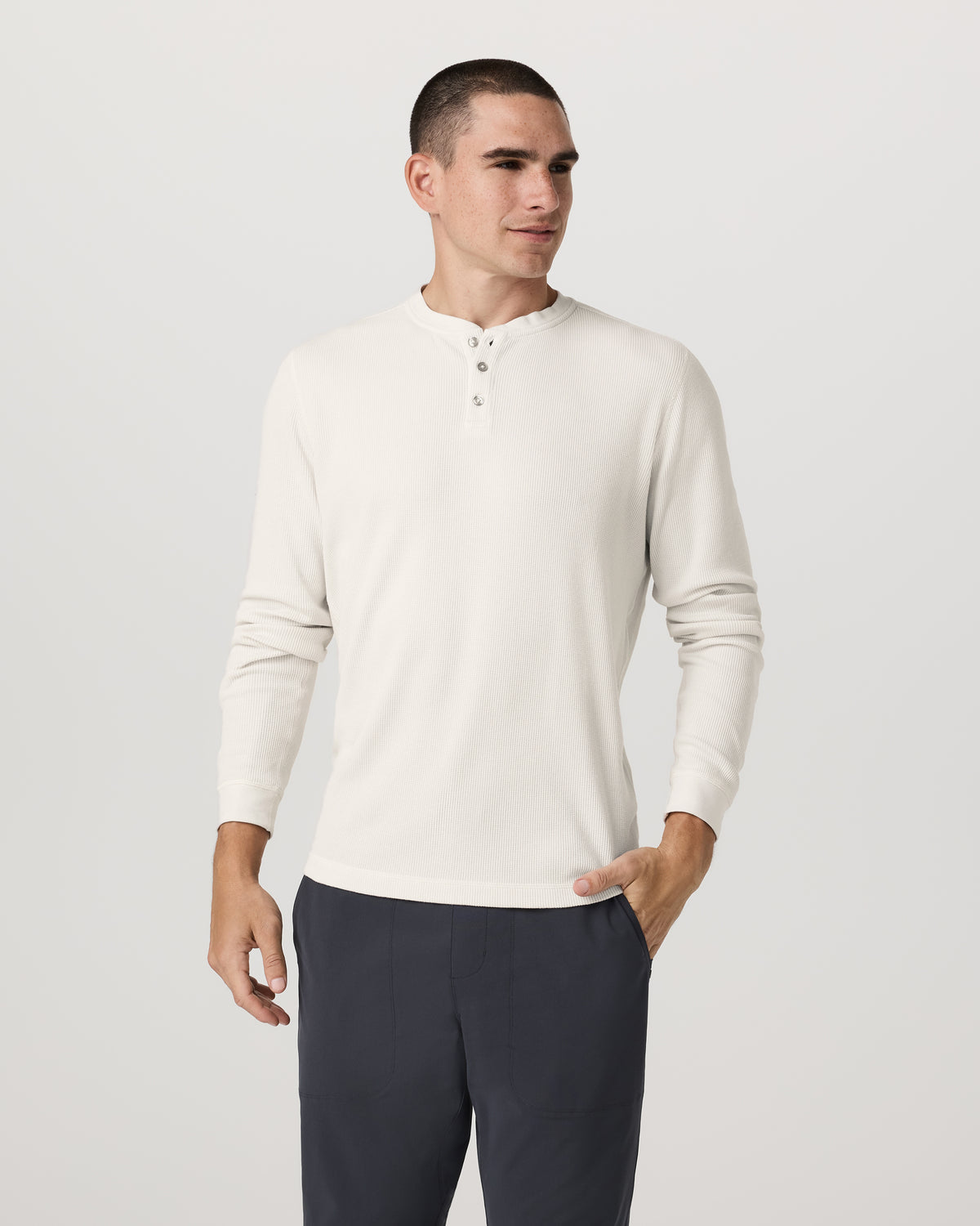 Waffle Henley Men's Marshmallow Henley Top | Vuori outlet
