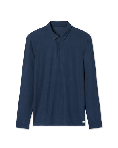 Long Sleeve Strato Tech Polo Navy Heather Blue Polo | Vuori shop