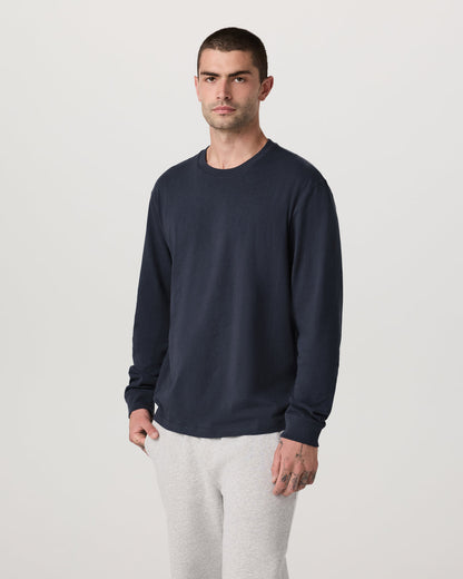 Long Sleeve Heavyweight Cotton Tee Men's Navy Shirt | Vuori sale
