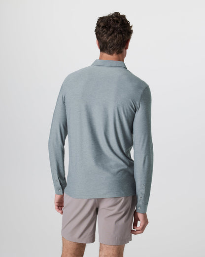 Long Sleeve Strato Tech Polo Dusty Blue Heather | Vuori for sale