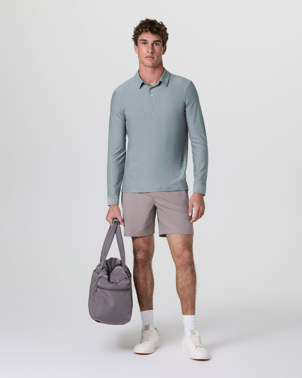 Long Sleeve Strato Tech Polo Dusty Blue Heather | Vuori for sale