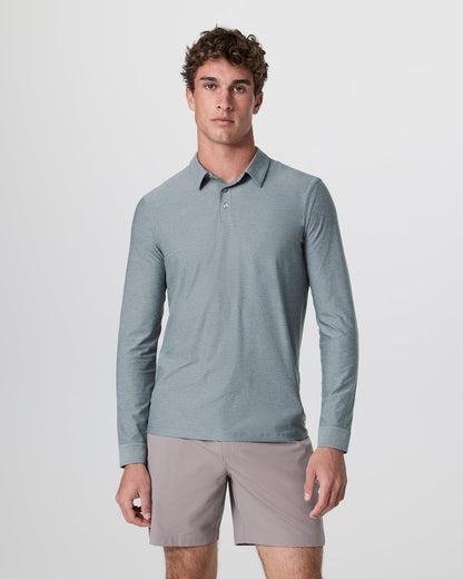 Long Sleeve Strato Tech Polo Dusty Blue Heather | Vuori for sale