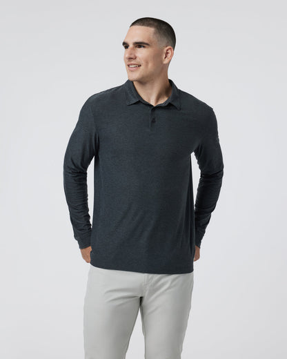 Long Sleeve Strato Tech Polo Charcoal Heather | Vuori for sale
