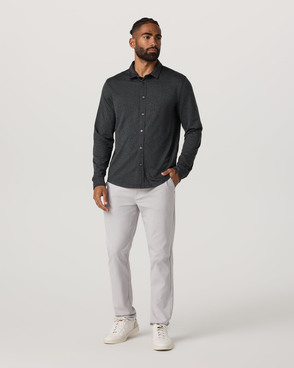 Men's Long Sleeve Ponto Button Down Charcoal Heather | Vuori for sale