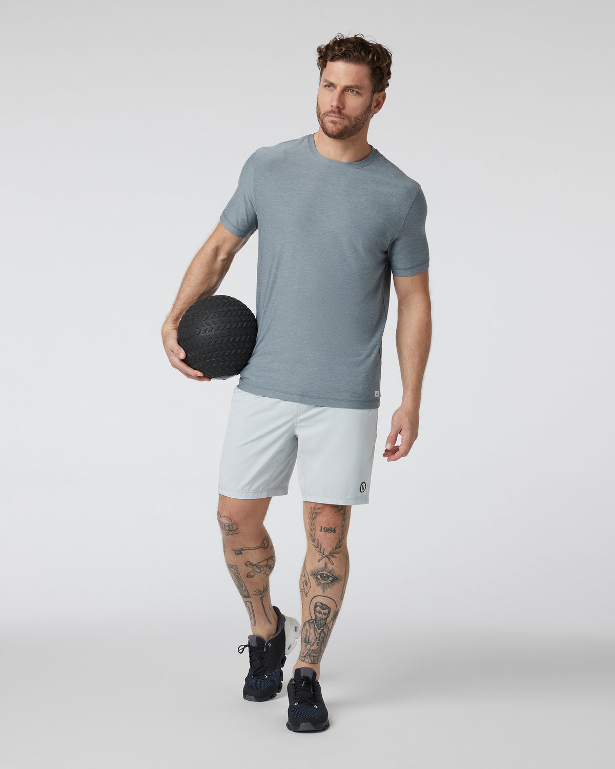 Strato Tech Tee Dusty Blue Heather Workout Shirt | Vuori for sale
